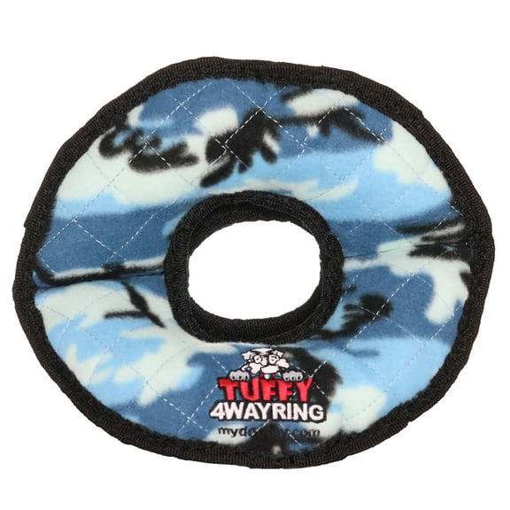 Tuffy Ultimate 4WayRing Camo Blue Durable Squeaky Plush Dog Toy