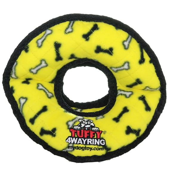 Tuffy Ultimate 4WayRing Yellow Bone Durable Squeaky Plush Dog Toy