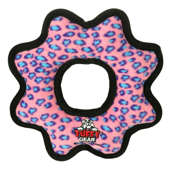 Tuffy Ultimate Gear Ring Pink Leopard Durable Plush Squeaky Dog Toy