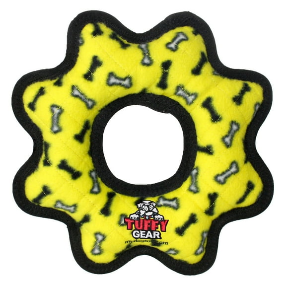 Tuffy Ultimate Gear Ring Yellow Bone Durable Plush Squeaky Dog Toy