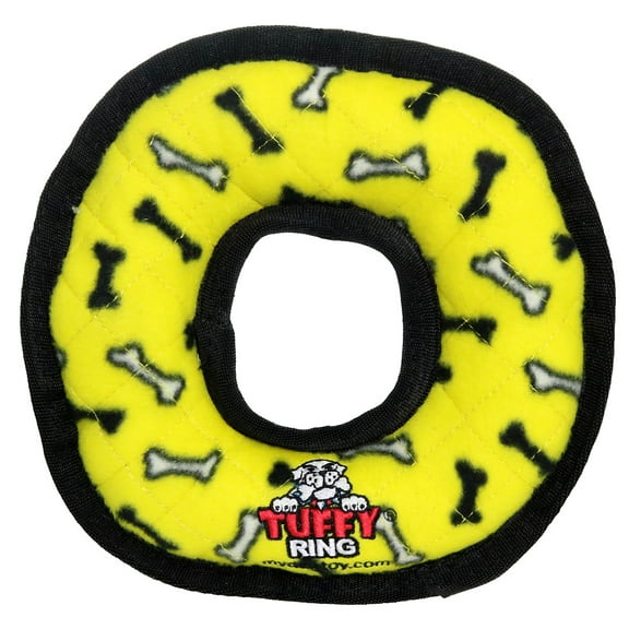 Tuffy Medium Ring Yellow Bone Durable Plush Squeaky Dog Toy