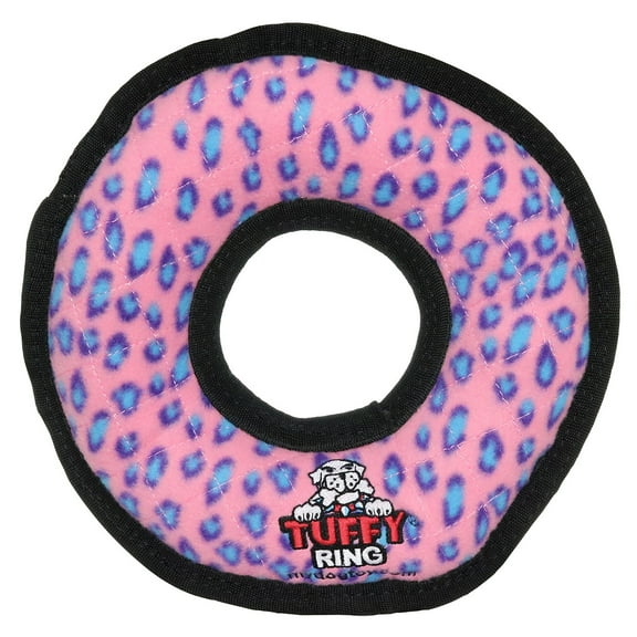 Tuffy Ultimate Ring Pink Leopard Durable Plush Squeaky Dog Toy