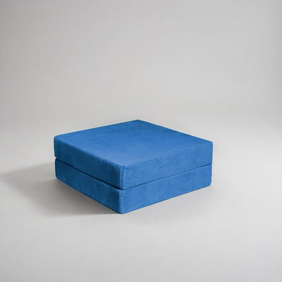 TUFT & FINCH Mid Century Modern Style Premium Compressed Ottoman Bed Sleeper, Convertible and Multi-functional Foam Seating for Living Room, Bedroom, Dorm & Apartment – Bali - Bright Blue