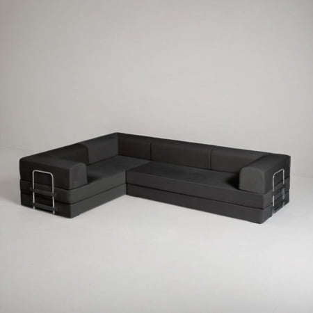 TUFT & FINCH Premium Modern L Shaped Boneless Couch, Cloud Couch, Convertible Sleeper Sofa Pull-Out Bed, Washable Corduroy Covers, Modular Sectional for Living Room - Ash - Almost Black
