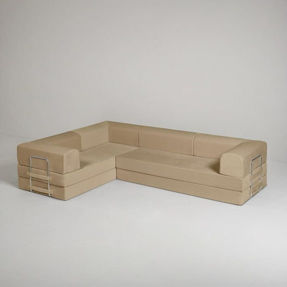 TUFT & FINCH Premium Modern L Shaped Boneless Couch, Cloud Couch, Convertible Sleeper Sofa Pull-Out Bed, Washable Corduroy Covers, Modular Sectional for Living Room - Latte