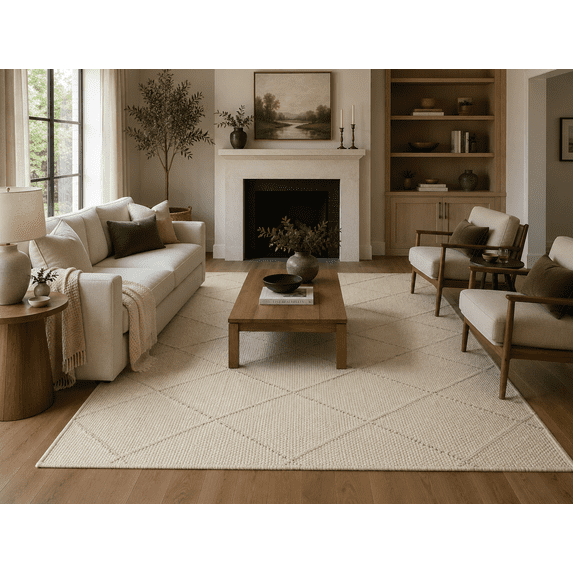 Tuft & Texture Handmade Wool Flatweave Rug – Ivory Geometric Design