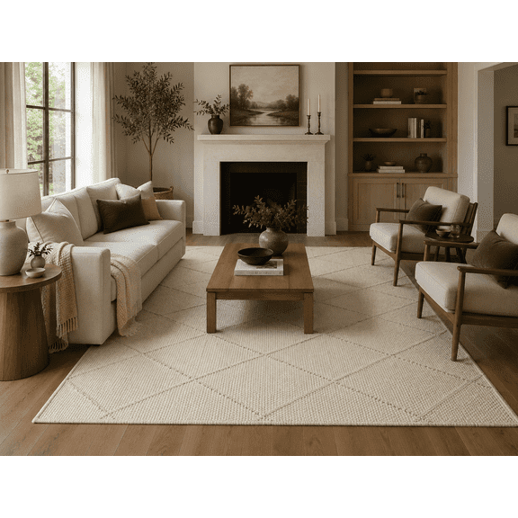 Tuft & Texture Handmade Wool Flatweave Rug – Ivory Geometric Design