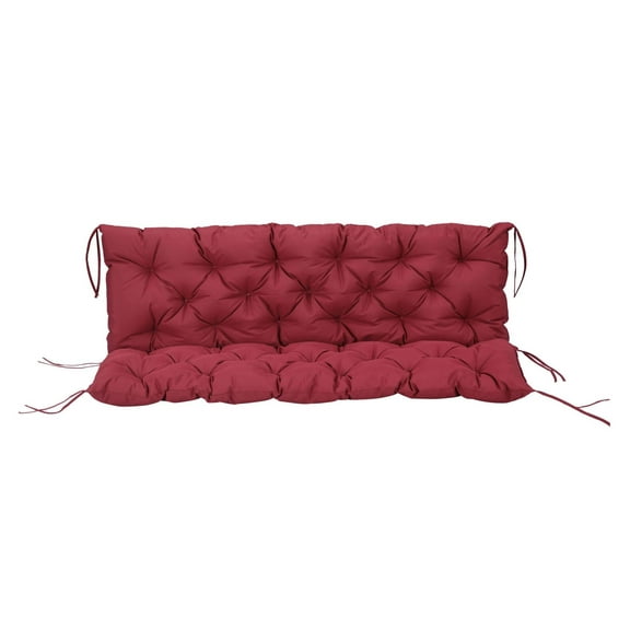 Tufted 3-Seater Outdoor Bench Cushion - Wine Red Patio Swing Sofa Replacement