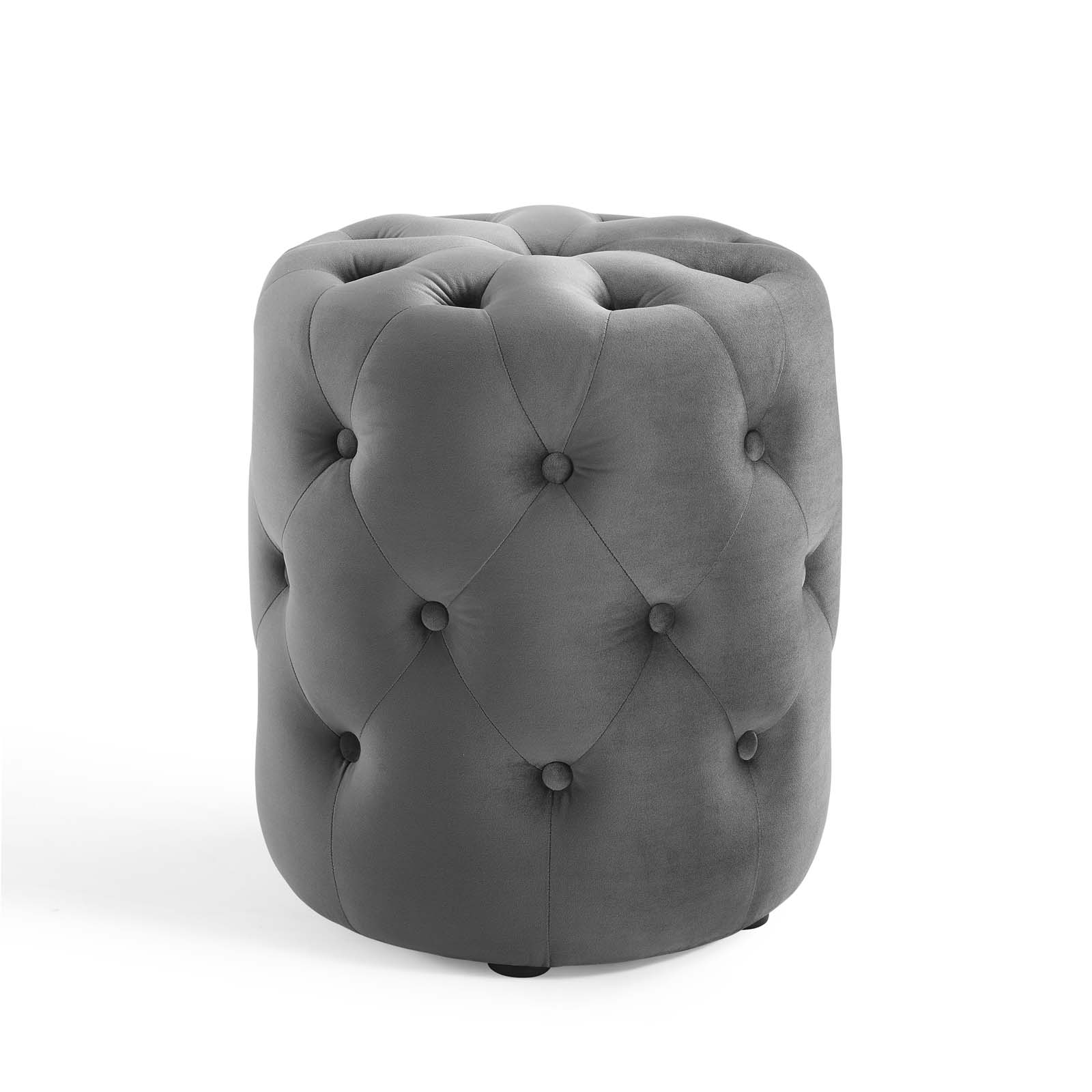 Tufted Accent Chair Ottoman, Round, Velvet, Grey Gray, Modern