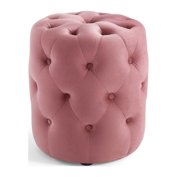 Tufted Accent Chair Ottoman, Round, Velvet, Pink, Modern Contemporary Urban Design, Living Lounge Room Hotel Lobby Hospitality