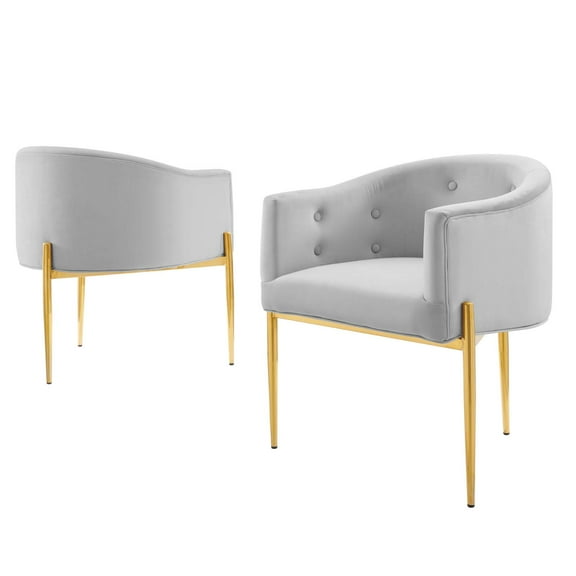 Tufted Accent Chair, Set of 2, Velvet, Metal Steel, Light Grey Gray, Modern Contemporary Urban Design, Living Lounge Room Hotel Lobby Hospitality