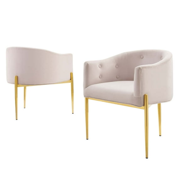 Tufted Accent Chair, Set of 2, Velvet, Metal Steel, Pink, Modern Contemporary Urban Design, Living Lounge Room Hotel Lobby Hospitality