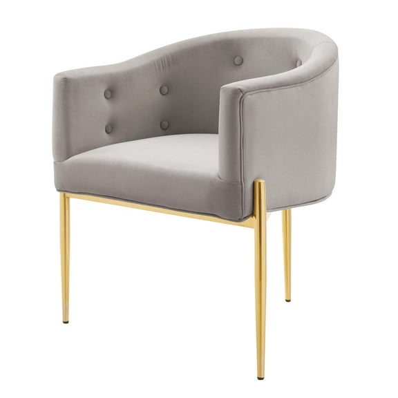 Tufted Accent Chair, Velvet, Metal Steel, Light Grey Gray, Modern Contemporary Urban Design, Living Lounge Room Hotel Lobby Hospitality