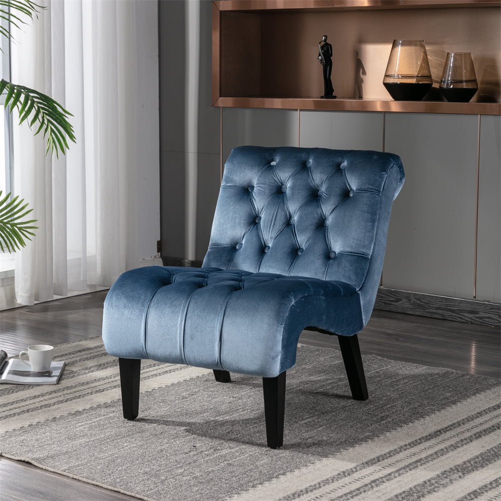 Tufted Accent Chair, Velvet Single Sofa Chair with Wave Seat Cushion ...