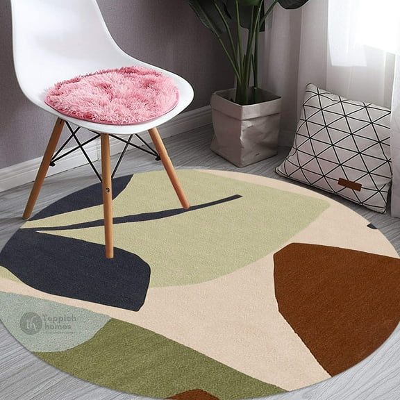 Tufted Area Rug, 5X5 Rugs for Dining Room, Bedroom Carpet, Handmade, Geometric Design