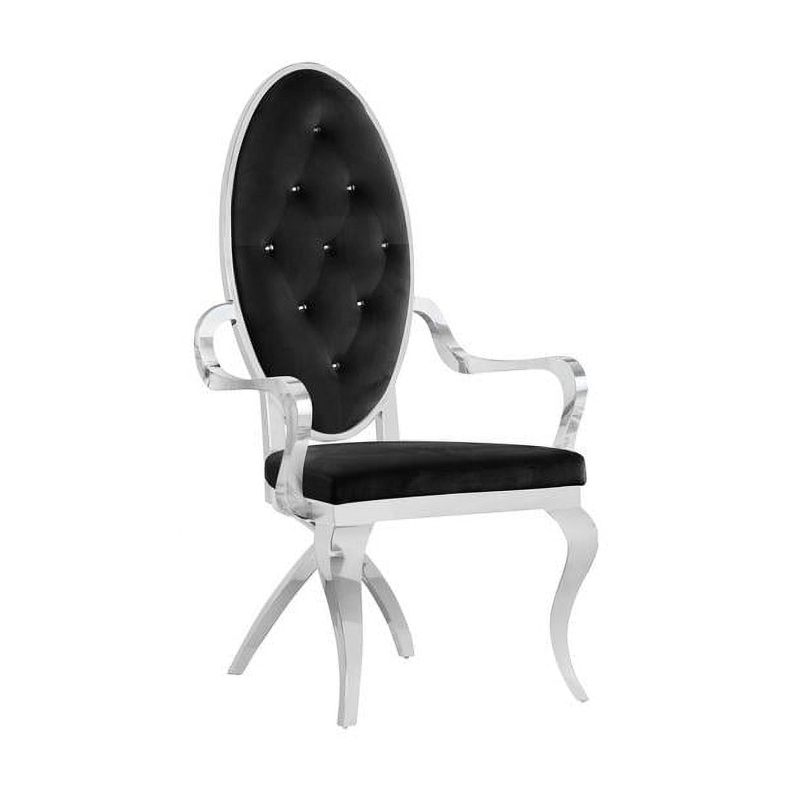 Elegant Black Velvet Accent Chair with Silver Metal Frame (Set of 2)