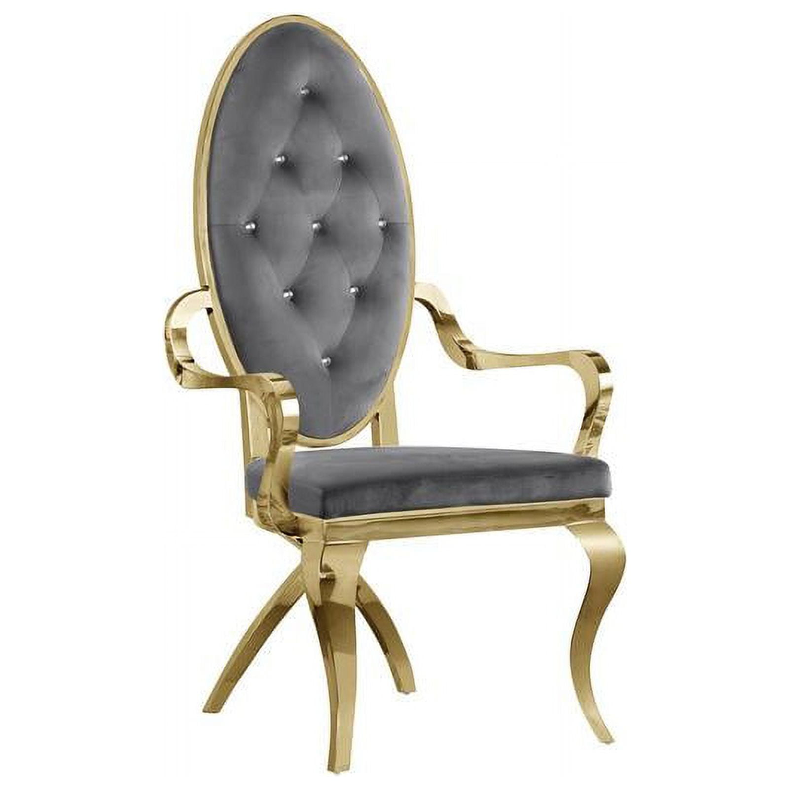 Dark Grey Velvet Accent Chair with Gold Metal Frame