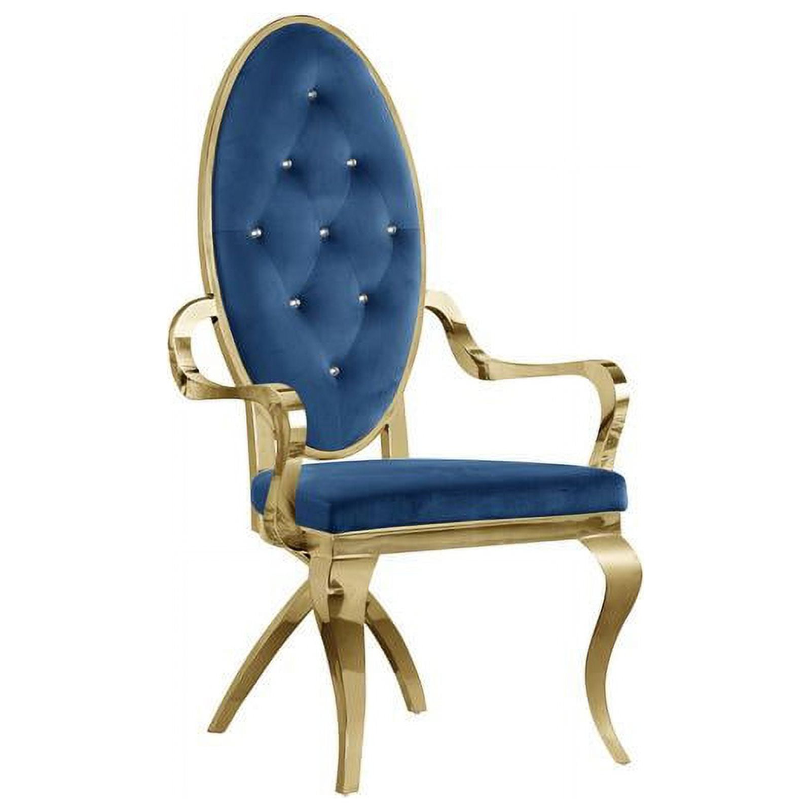 Navy Blue Velvet Tufted Accent Chairs with Gold Stainless Steel Legs (Set of 2)