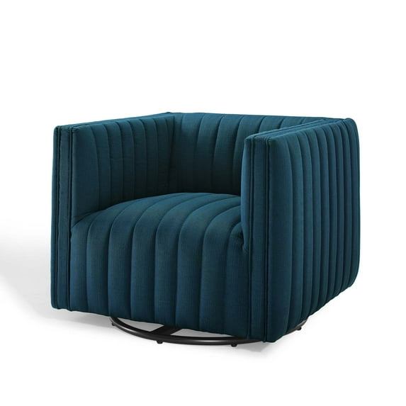 Tufted Armchair Accent Chair, Fabric, Navy Blue, Modern Contemporary Urban Design, Living Lounge Room Hotel Lobby Hospitality