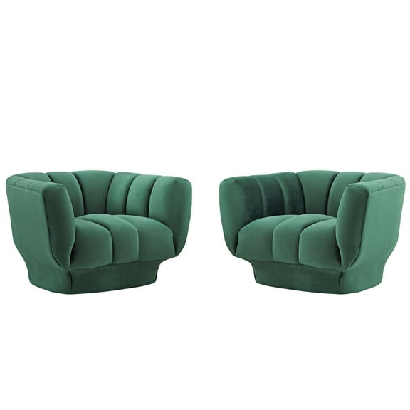 Tufted Armchair Accent Chair, Set of 2, Velvet, Green, Modern Contemporary Urban Design, Living Lounge Room Hotel Lobby Hospitality