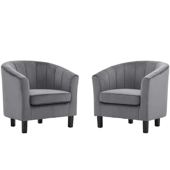 Tufted Armchair Accent Chair, Set of 2, Velvet, Grey Gray, Modern Contemporary Urban Design, Living Lounge Room Hotel Lobby Hospitality