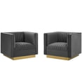 thumbnail image 1 of Tufted Armchair Accent Chair, Set of 2, Velvet, Grey Gray, Modern Contemporary Urban Design, Living Lounge Room Hotel Lobby Hospitality, 1 of 4