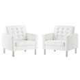 thumbnail image 1 of Tufted Armchair Accent Chair, Set of 2, White, Vegan Leather, Living Kitchen Cafe Bistro Hospitality Restaurant, Modern Contemporary HB36898, 1 of 10
