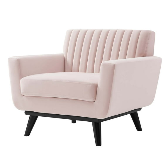 Tufted Armchair Accent Chair, Velvet, Pink, Modern Contemporary Urban Design, Living Lounge Room Hotel Lobby Hospitality