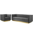 thumbnail image 1 of Tufted Armchair and Sofa Set, Velvet, Grey Gray, Modern Contemporary Urban Design, Living Lounge Room Hotel Lobby Hospitality, 1 of 6