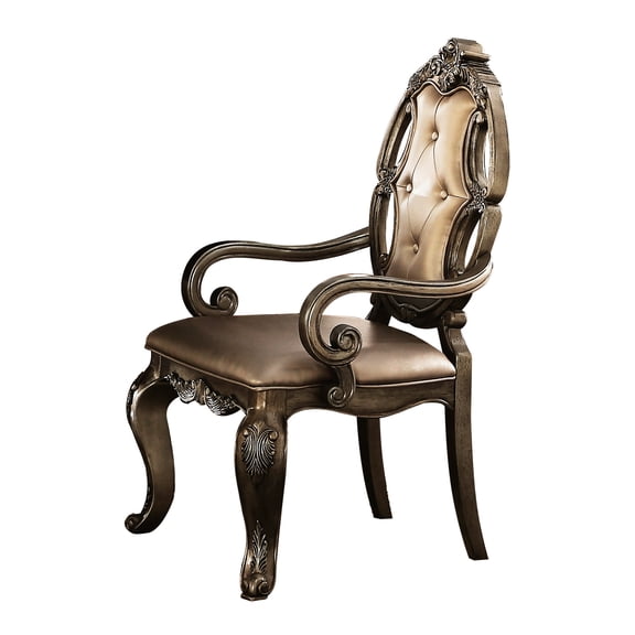 Tufted Back Arm Chairs in Vintage Oak / Sturdy Dining Room Furniture Set