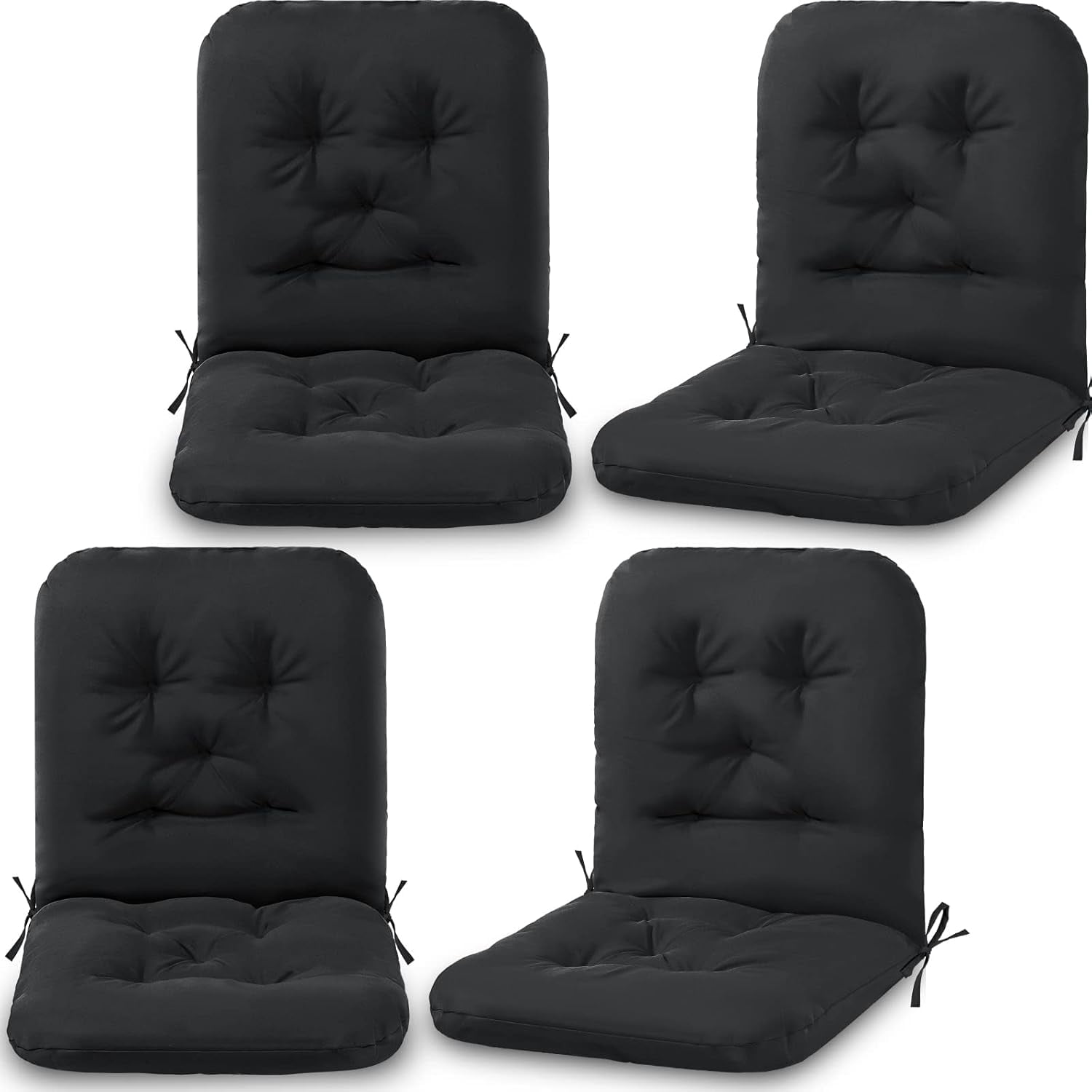 Tufted Back Chair Cushion Indoor Outdoor Weather Resistant Swivel Rocker Patio Chair Cushions for Outdoor Furniture(Black,4 Pack)