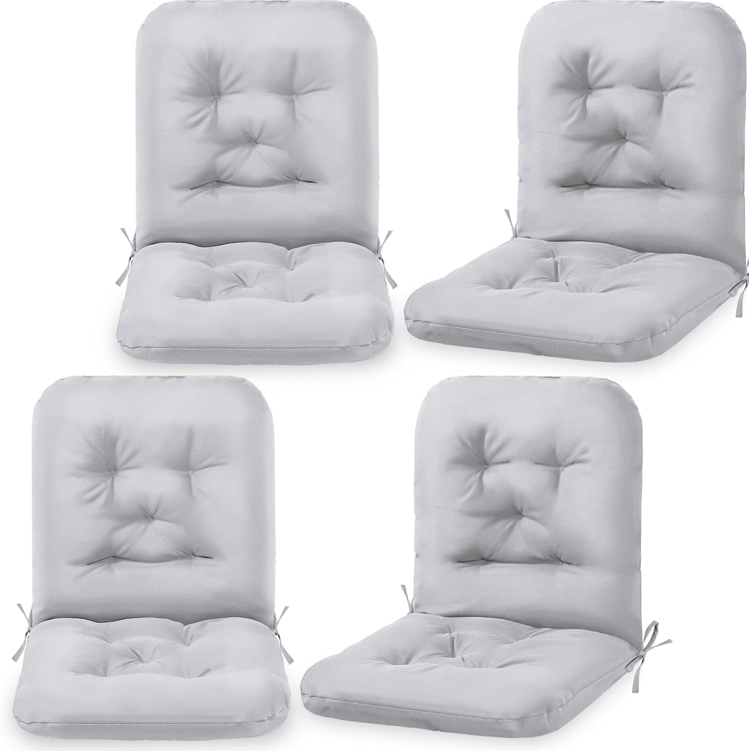 Tufted Back Chair Cushion Indoor Outdoor Weather Resistant Swivel Rocker Patio Chair Cushions for Outdoor Furniture(Light Gray,4 Pack)