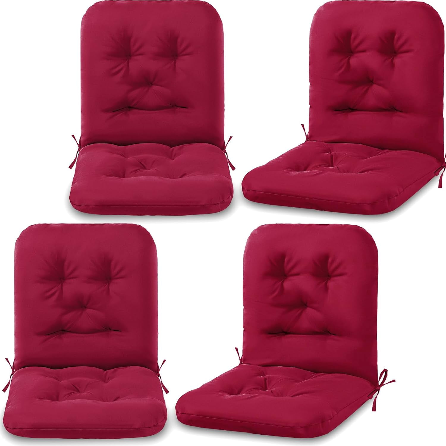 Tufted Back Chair Cushion Indoor Outdoor Weather Resistant Swivel Rocker Patio Chair Cushions for Outdoor Furniture(Wine Red,4 Pack)