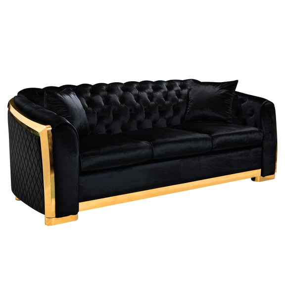 Tufted Back Velvet Chesterfield Set / Adds Charm to Living Areas