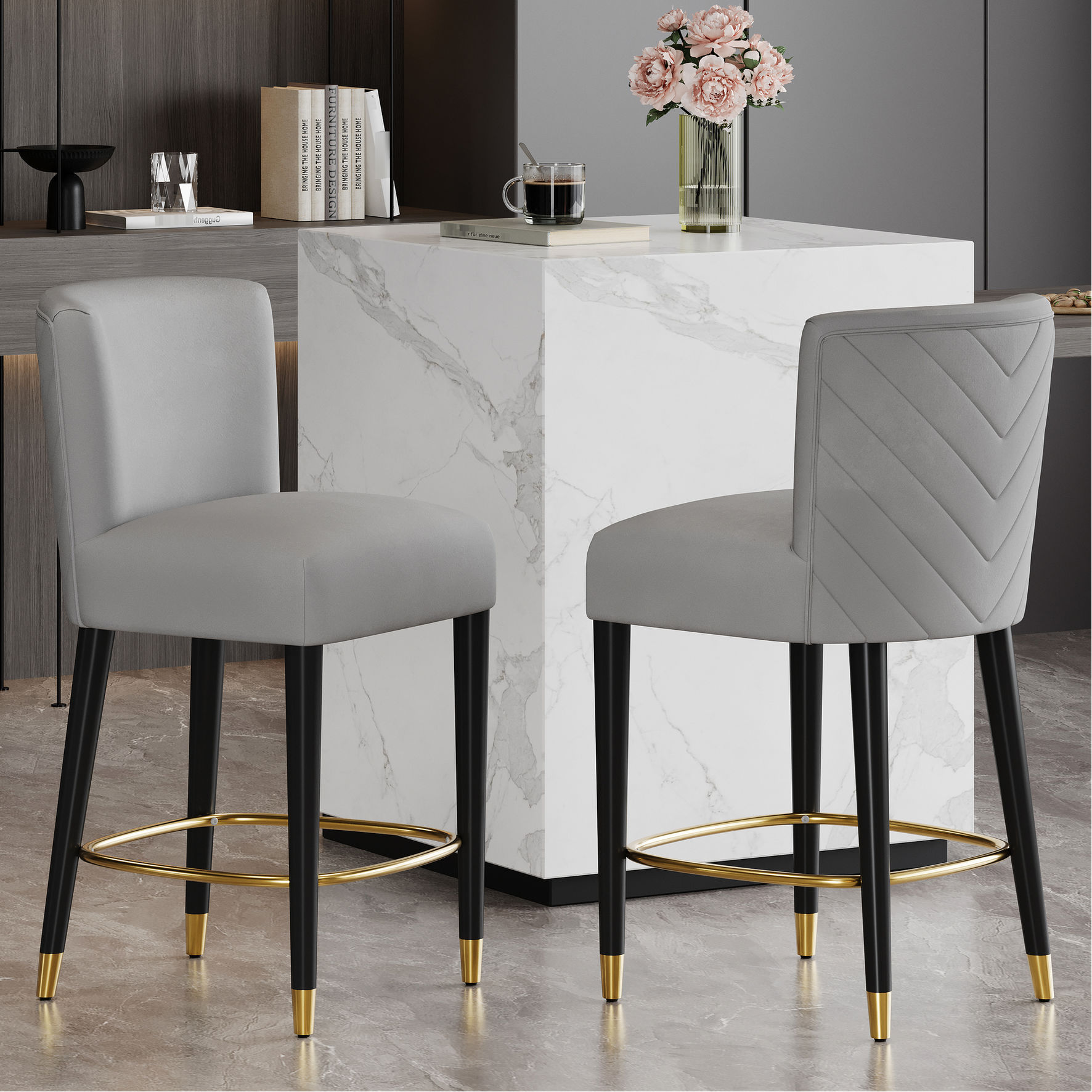 Tufted Backrest, Gold Footrest - Elegant Look for Any Space - Kitchen ...