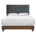 thumbnail image 1 of Tufted Bed Frame, Queen Size, Velvet, Wood, Brown Walnut Grey Gray, Modern Contemporary Urban Design, Box Spring Required, 1 of 5