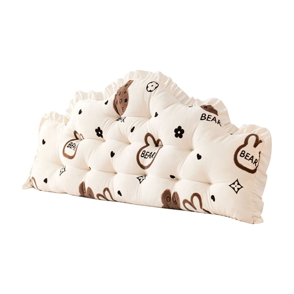 Tufted Bed Headboard Backrest Pillow, Large Reading Cushion with Ruffled Edge and Cartoon Patterns, for Bedroom Sofa and Floor Use,39.4" × 21.7" × 3.9"