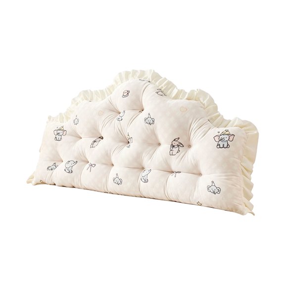 Tufted Bed Headboard Backrest Pillow, Large Reading Cushion with Ruffled Edge and Cartoon Patterns, for Bedroom Sofa and Floor Use,47.2" × 21.7" × 3.9"