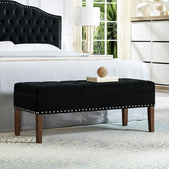Tufted Bench with Internal Storage for Counter Stools | Stylish Seating and Storage for Items | Velvet Upholstered and TB117 Foam | Safety Hinges for Quiet Operation