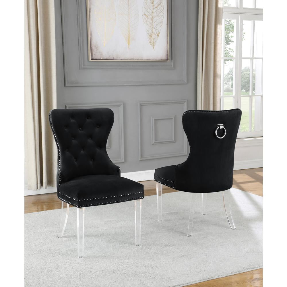 Elegant Black Velvet Tufted Parsons Side Chair with Acrylic Legs