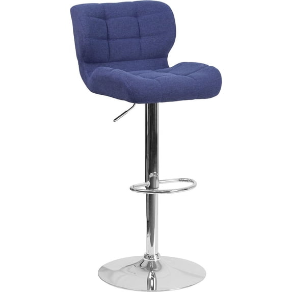 Tufted Blue Fabric Adjustable Height Barstool w/ Chrome Base