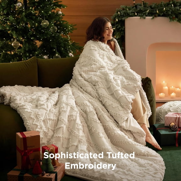 Tufted Boho Comforter Set California King Size - Beige Elegant Boho Bed Set