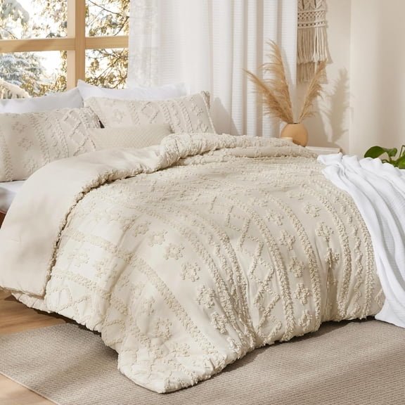 Tufted Boho Comforter Set King Size - Beige Boho Bed Set