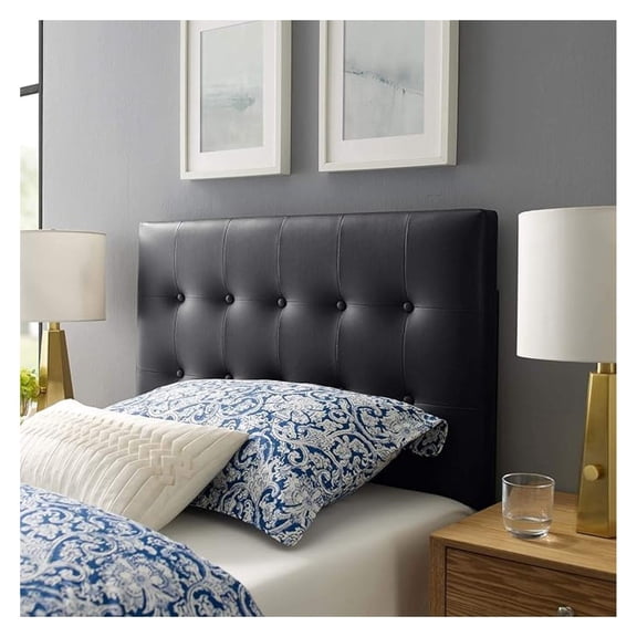 Tufted Button Faux Leather Upholstered Twin Headboard in Black