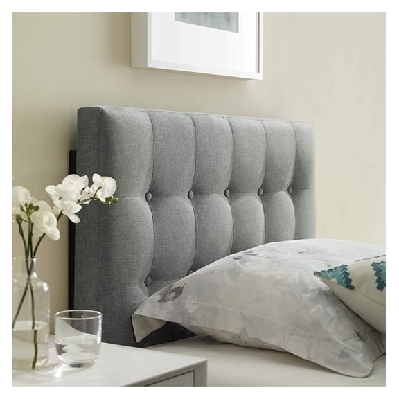 Tufted Button Linen Fabric Upholstered Twin Headboard in Gray