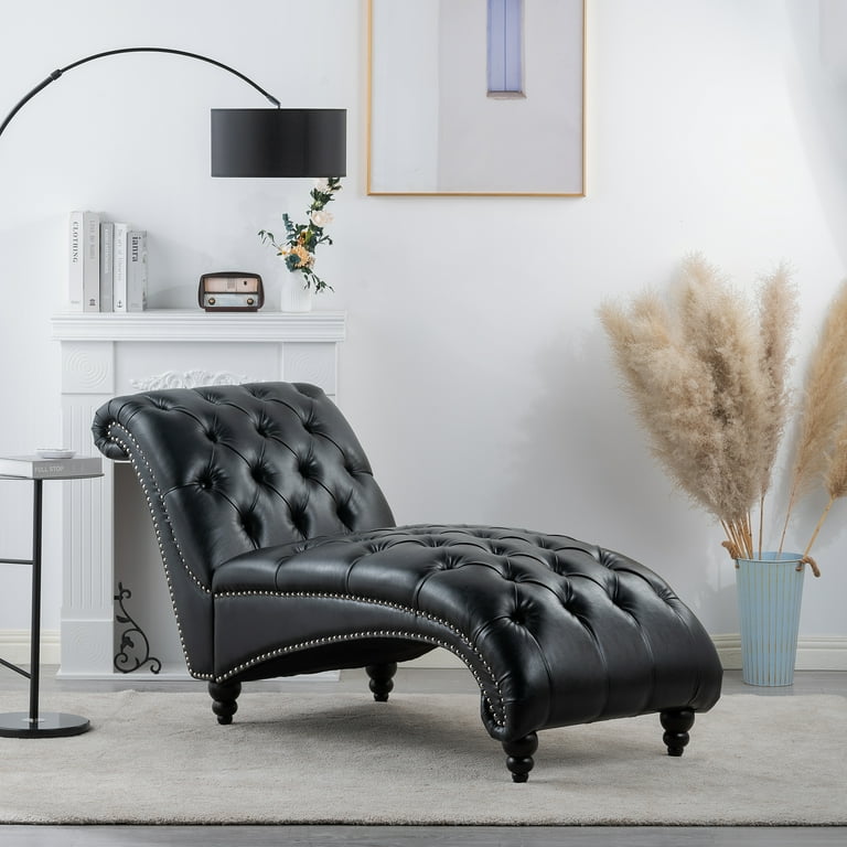 Tufted Chaise Lounge Chair Modern Upholstered Leisure Accent Chair with Solid Wood Legs Button Tufted Sinlge Couch Armless Lounge Chair with