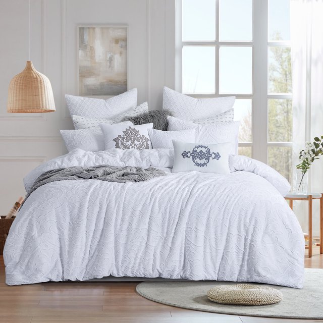 Tufted Comforter Set,3 Pieces,Jacquard Embroidery Damask,Soft