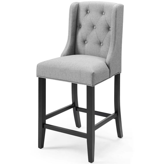 Tufted Counter Stool Chair, Fabric, Wood, Light Grey Gray, Modern Contemporary Urban Design, Bar Pub Cafe Bistro Hotel Restaurant Hospitality