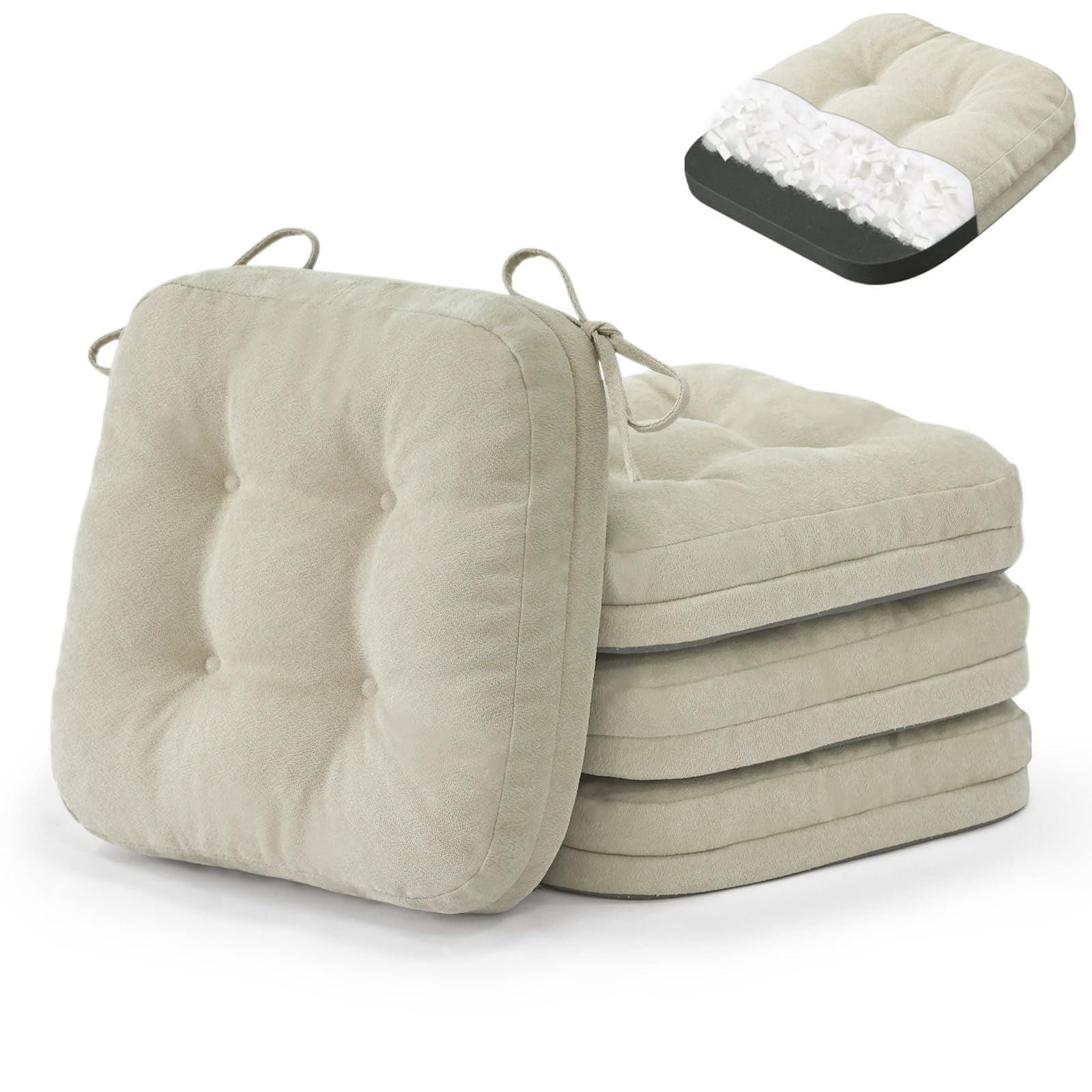 Tufted Dining Chair Cushions with Ties 3.5 Thick Seat Cushions for