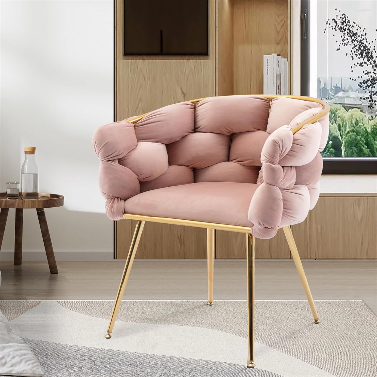 Tufted Dining Chair with Gold Metal Legs, Modern Ergonomic Kitchen ...
